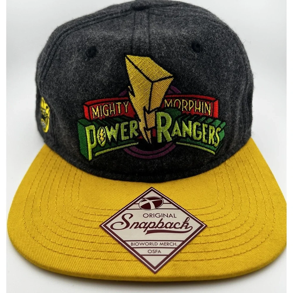 Mighty Morphin Power Rangers Embroidered Snapback Hat BioWorld Gray Yellow OSFA